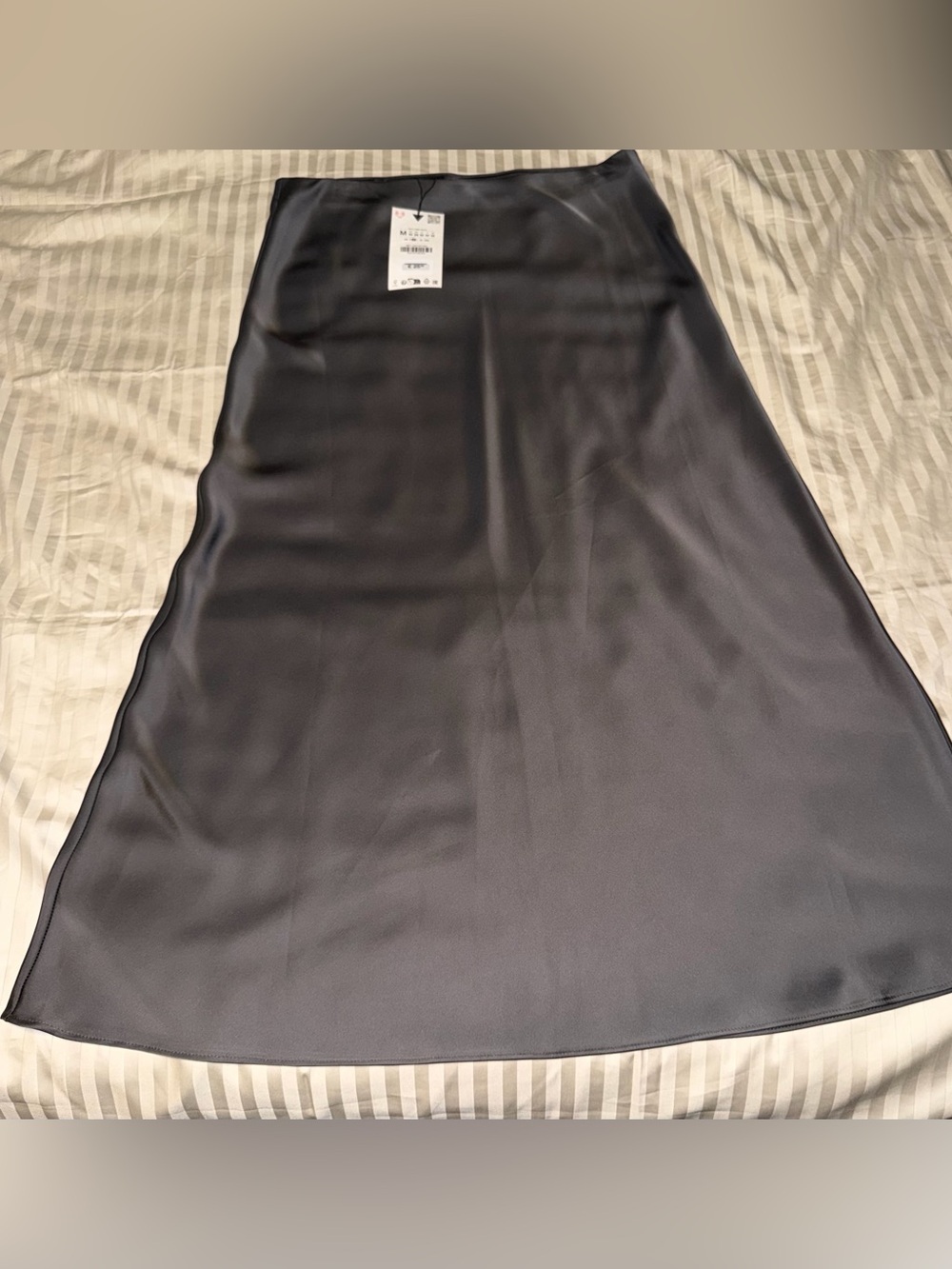 Zara Satin A-Line Midi Skirt - Dark Gray